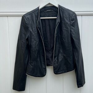 Zara Basic Faux Vegan Leather Silver Beaded/Studded Jacket Size Medium Black